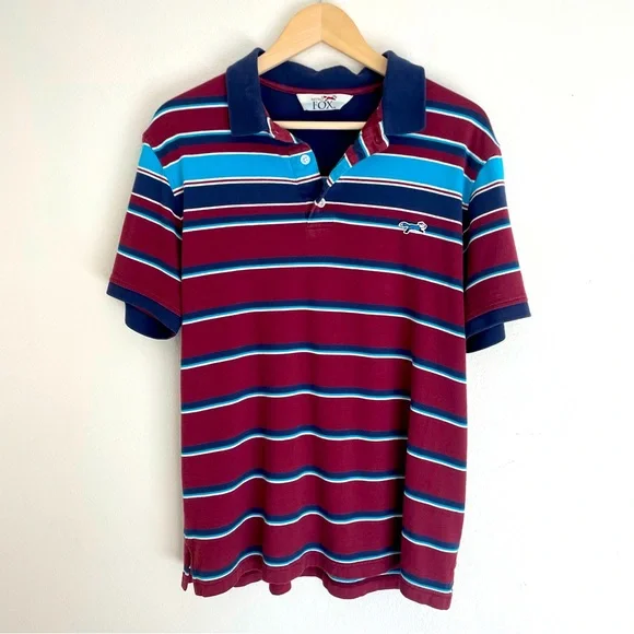 Retro Fox Men’s Maroon Blue Striped Polo Shirt